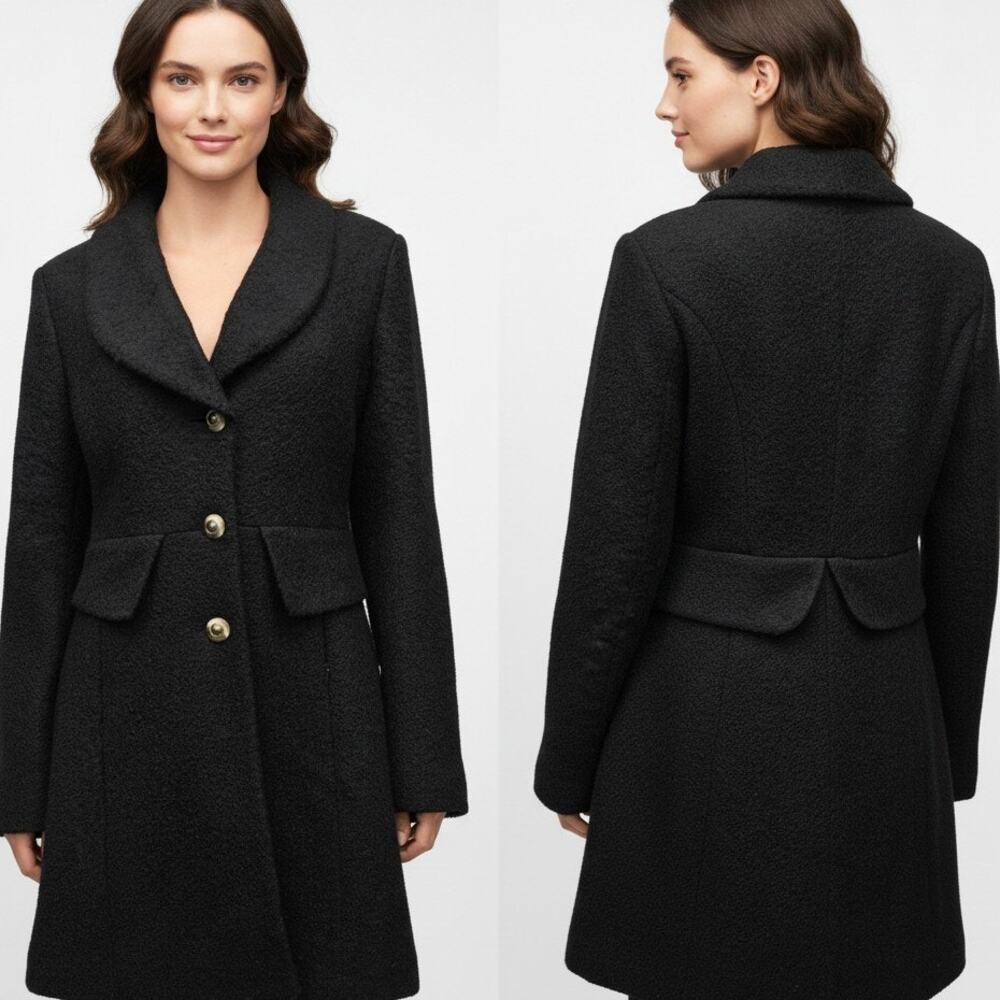 Kenneth Cole New York Wool Blend Walking Coat Peacoat Women 6 Black Bouche-like